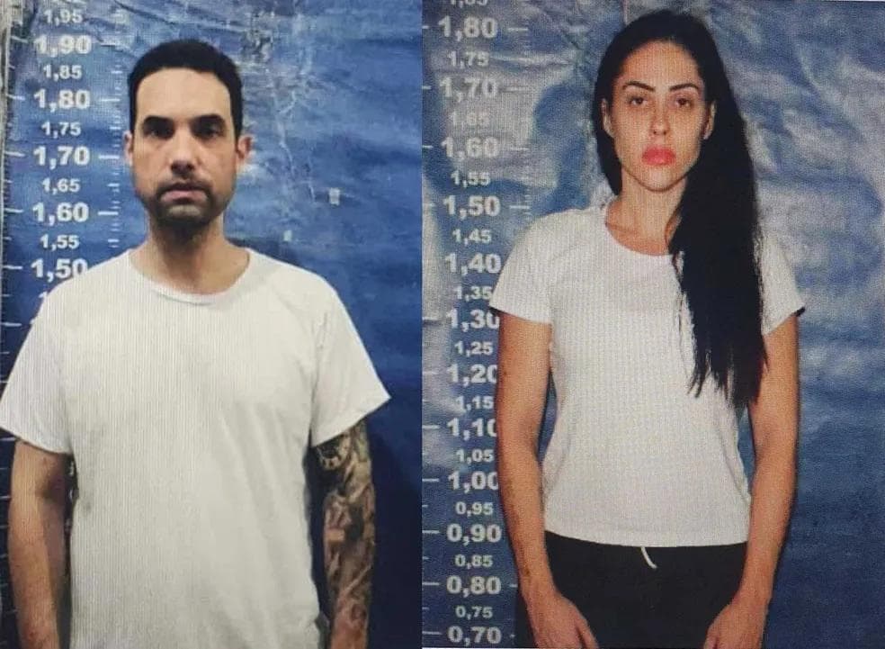 Dr. Jairinho e Monique Medeiros, em fotos feitas no ingresso do casal no sistema penitenciário — Foto: Reprodução
