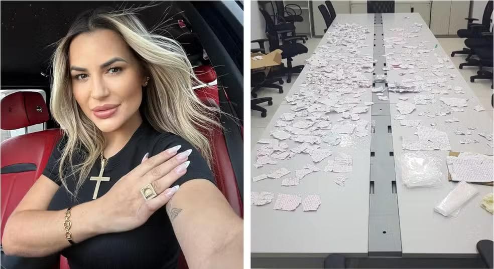 Bilhetes de integrantes do PCC interceptados pela polícia penal no presídio de Presidente Venceslau, no interior de SP, deram origem à prisão de Deolane Bezerra. — Foto: Reprodução/TV Globo e Redes Sociais