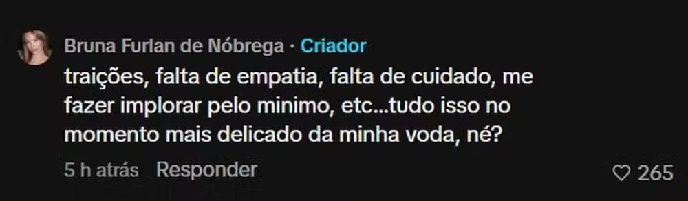 Bruna Furlan revela motivo do término com ator — Foto: Reprodução/TikTok