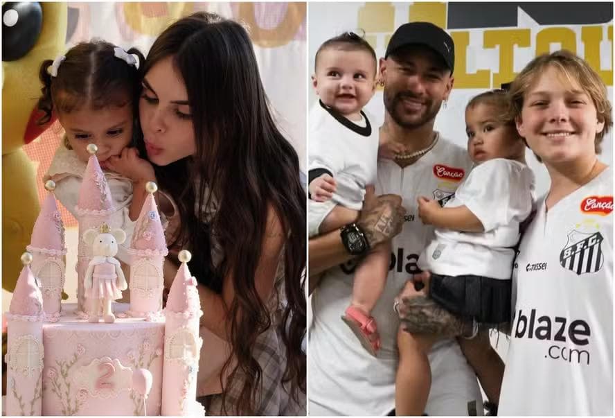 Amanda Kimberlly com Helena e Neymar com Mel, Mavie e Davi Lucca — Foto: Reprodução/Instagram