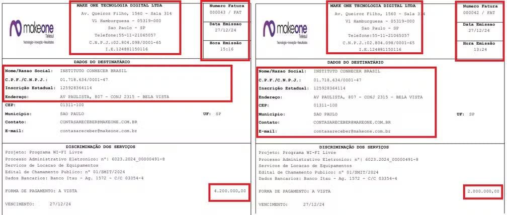 Nota de R$ 199,4 mil da empresa cearense JR Feijão Ltda, canceladas no site do governo de SP mas usadas na prestação de contas da ONG. — Foto: Reprodução/PMSP