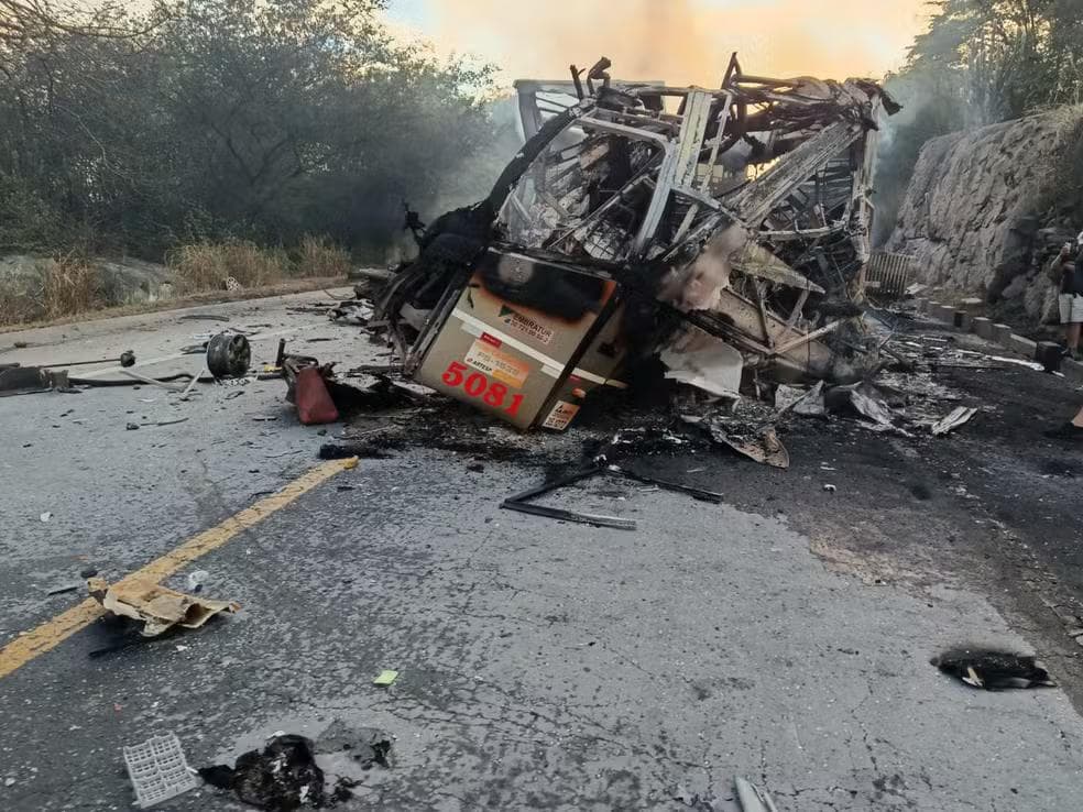 Veículos foram destruídos pelas chamas na BR-251 — Foto: Redes Sociais