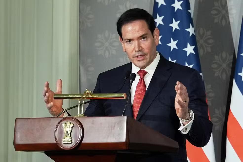 Secretario de Estados dos EUA em uma coletiva de imprensa com o Ministro de Relações Exteriores da Índia, em Nova Deli, na Índia — Foto: Julia Demaree Nikhinson/ Pool via Reuters