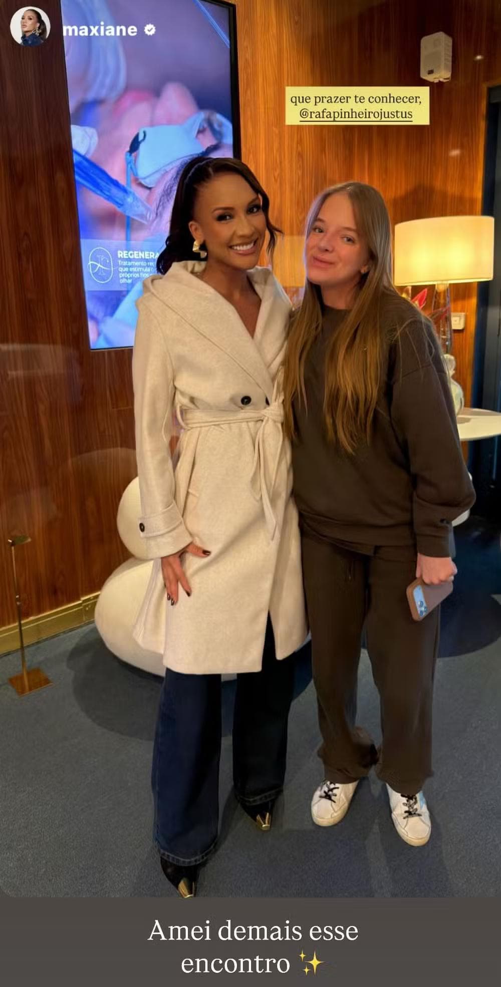 Rafaella Justus encontra a ex-sister do BBB 26 Maxiane — Foto: Reprodução/Instagram