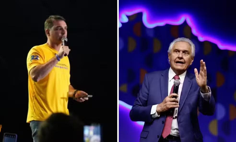 Flávio Bolsonaro e Ronaldo Caiado — Foto: Rede Gazeta e Estadão Conteúdo