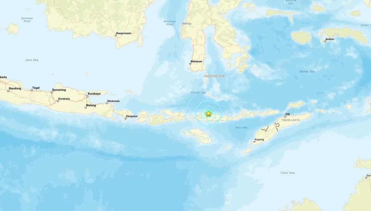 Flores, na Indonésia, epicentro do terremoto desta quinta-feira (20) • USGS