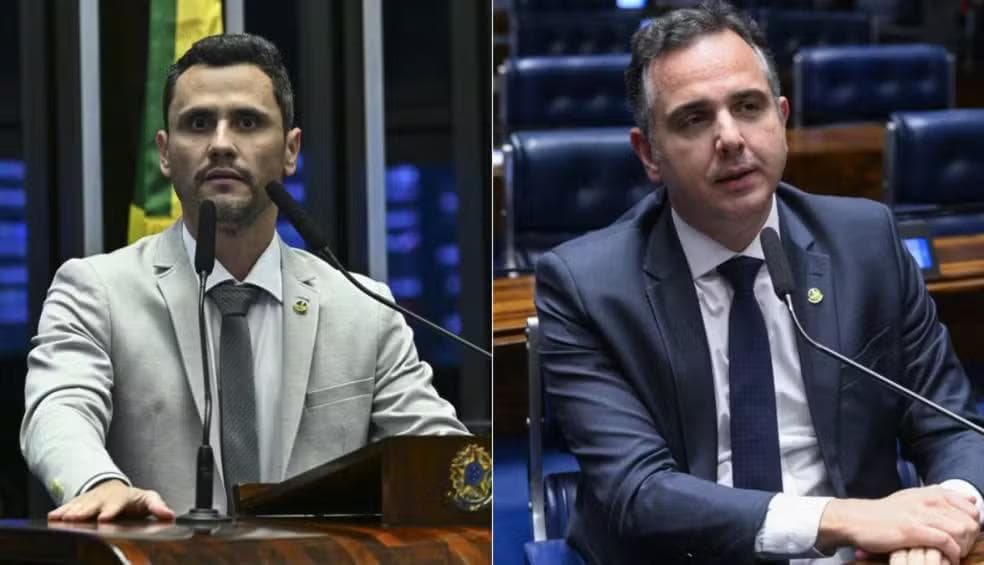 Senadores Cleitinho, líder nas pesquisas em MG, e Rodrigo Pacheco, que tem o apoio de Lula para disputar eleição — Foto: Jefferson Rudy/Agência Senado; Carlos Moura/Agência Senado