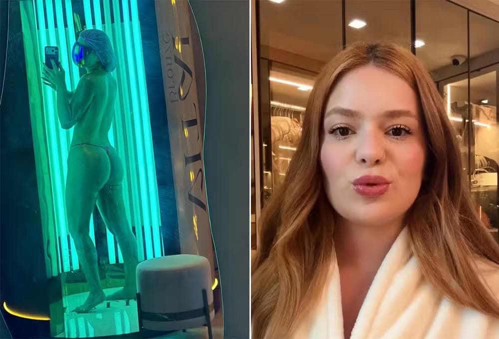 Viih Tube posa topless e de fio-dental de fita em bronzeamento — Foto: Reprodução/Instagram