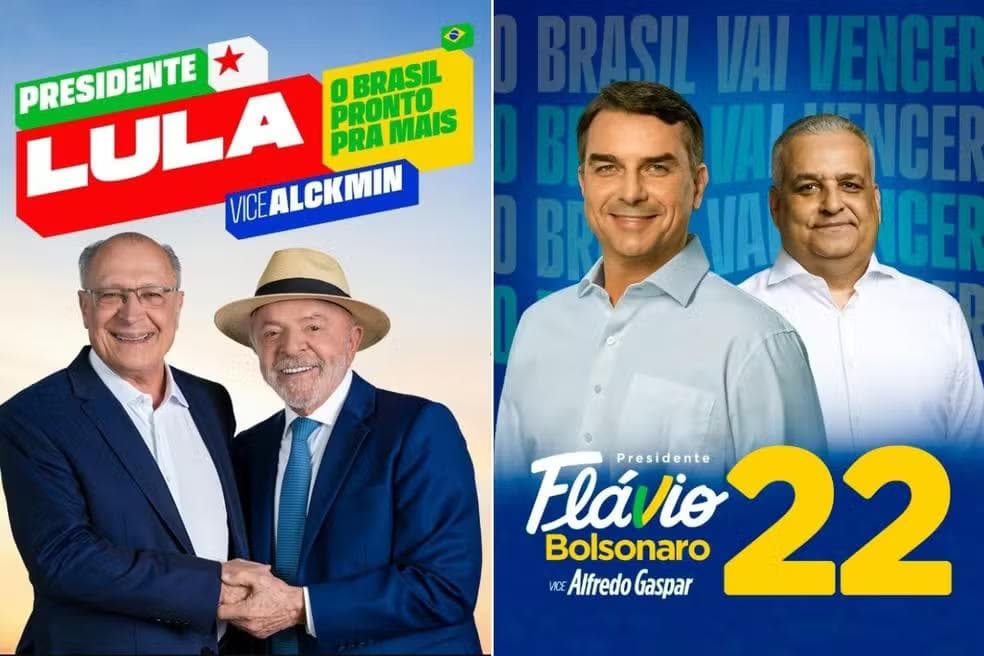 Imagens oficiais da campanha presidencial de Lula (PT) e Flávio Bolsonaro (PL) — Foto: Divulgação