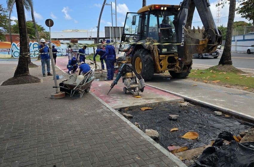 Serviços incluem recuperação de calçadas e ciclovia, além de intervenções de drenagem, pavimentação e iluminação em diferentes pontos da faixa litorânea. Foto: Cortesia