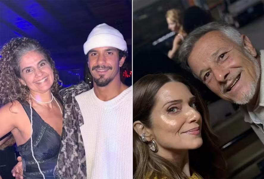 Diogo Novaes, filho mais velho de Marcello Novaes, com a mãe, Sheyla Beta, e o ator com a também ex-mulher Leticia Spiller — Foto: Reprodução/Instagram