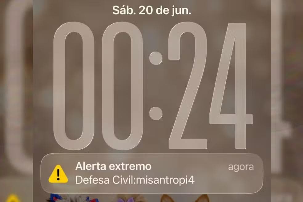 Alerta da Defesa Civil enviado a moradores de Mato Grosso do Sul. — Foto: Reprodução