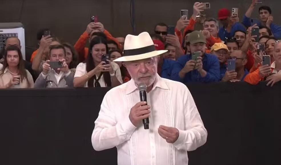 O presidente Lula durante discurso em Manaus nesta quarta-feira (27) — Foto: Reprodução/Canal Gov