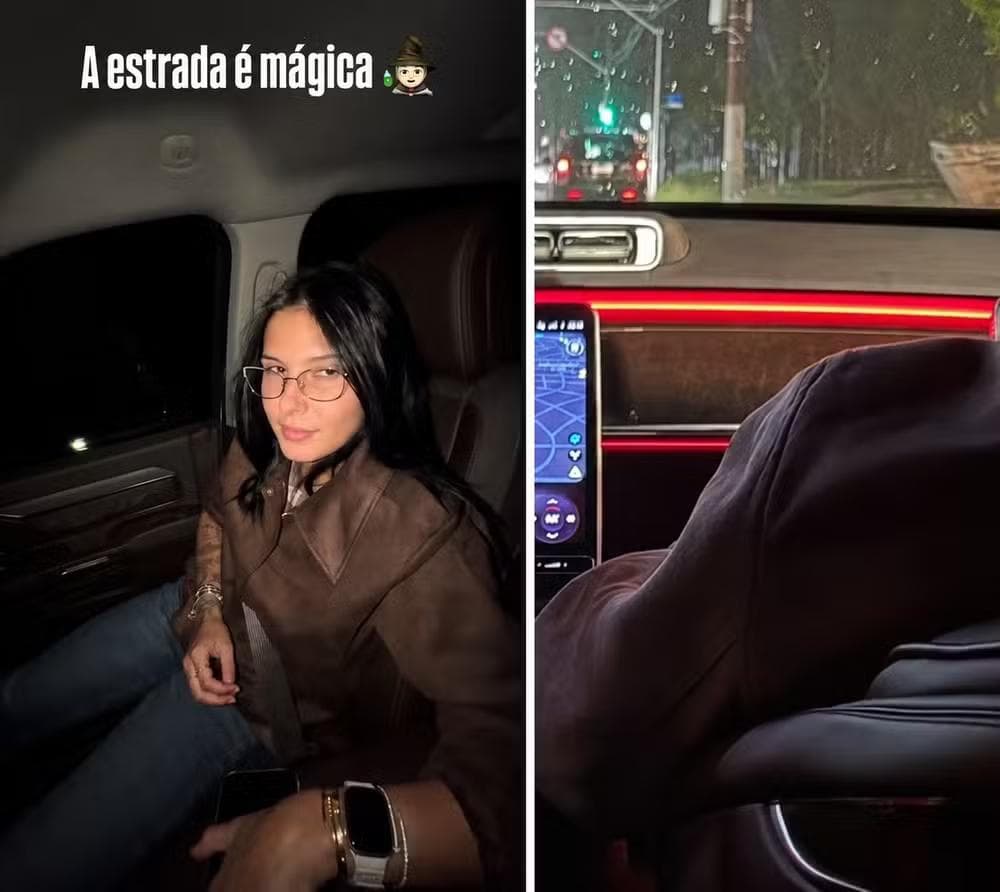 Possível casaco de Ana Castela no carro de Jon Vlogs — Foto: Reprodução/Instagram