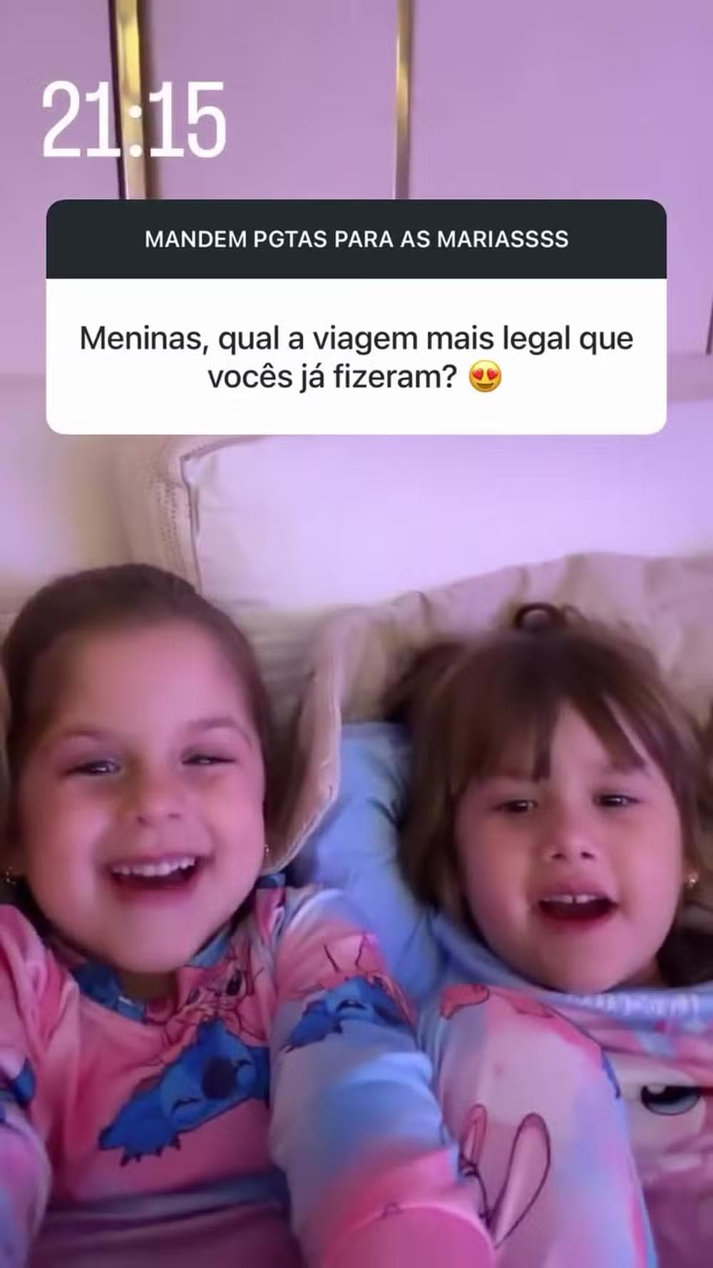 Maria Alice e Maria Flor, filhas de Virginia e Zé Felipe, respondem perguntas de internautas — Foto: Reprodução/Instagram