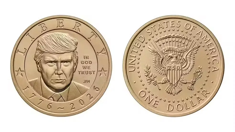 Moeda comemorativa de US$ 1 com o rosto de Donald Trump — Foto: Foto: Reprodução